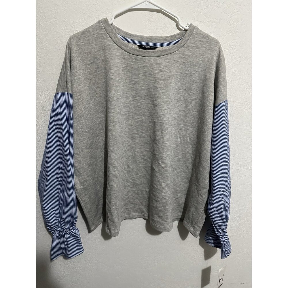 Hannah Plus Size Light Heather Gray Blue Striped Pullover Sweater Size 2XL